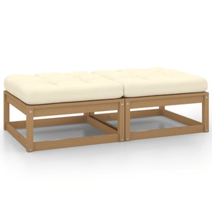 vidaXL, vidaXL Garten-Fußhocker mit Kissen 2 Stk. Honigbraun Massivholz Kiefer, vidaXL Garten-Fußhocker mit Kissen 2 Stk. Honigbraun Massivholz Kiefer