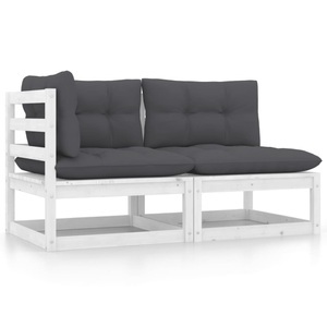 vidaXL, vidaXL 2-tlg. Garten-Lounge-Set mit Kissen Weiß Massivholz Kiefer, vidaXL 2-tlg. Garten-Lounge-Set mit Kissen Weiß Kiefer Massivholz