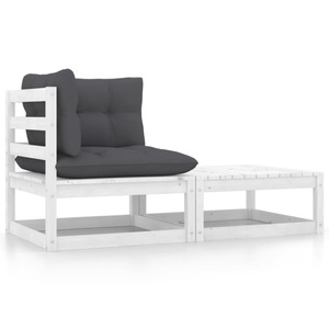 vidaXL, vidaXL 2-tlg. Garten-Lounge-Set mit Kissen Weiß Massivholz Kiefer, vidaXL 2-tlg. Garten-Lounge-Set mit Kissen Weiß Kiefer Massivholz