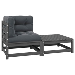 vidaXL, vidaXL 2-tlg. Garten-Lounge-Set mit Kissen Grau Massivholz Kiefer
