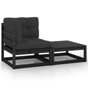 vidaXL, vidaXL 2-tlg. Garten-Lounge-Set mit Kissen Schwarz Massivholz Kiefer, vidaXL 2-tlg. Garten-Lounge-Set mit Kissen Schwarz Kiefer Massivholz