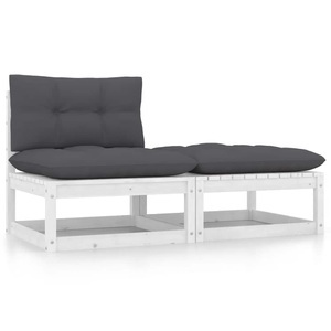 vidaXL, vidaXL 2-tlg. Garten-Lounge-Set mit Kissen Weiß Massivholz Kiefer, vidaXL 2-tlg. Garten-Lounge-Set mit Kissen Weiß Kiefer Massivholz