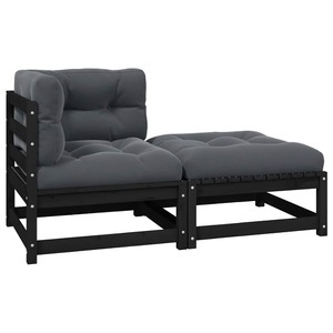 vidaXL, vidaXL 2-tlg. Garten-Lounge-Set mit Kissen Schwarz Massivholz Kiefer