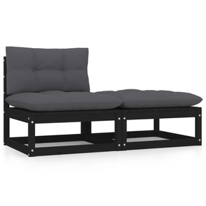 vidaXL, vidaXL 2-tlg. Garten-Lounge-Set mit Kissen Schwarz Massivholz Kiefer, vidaXL 2-tlg. Garten-Lounge-Set mit Kissen Schwarz Kiefer Massivholz
