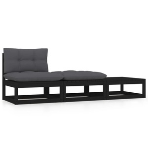 vidaXL, vidaXL 3-tlg. Garten-Lounge-Set mit Kissen Schwarz Kiefer Massivholz, vidaXL 3-tlg. Garten-Lounge-Set mit Kissen Schwarz Kiefer Massivholz