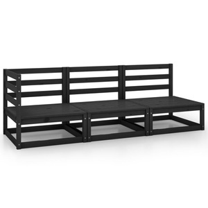 vidaXL, vidaXL 3-tlg. Garten-Lounge-Set Schwarz Massivholz Kiefer, vidaXL 3-tlg. Garten-Lounge-Set Schwarz Massivholz Kiefer