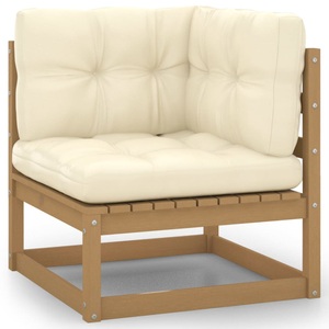 vidaXL, vidaXL Garten-Ecksofa mit Creme Kissen Massivholz Kiefer, vidaXL Garten-Ecksofa mit Creme Kissen Massivholz Kiefer