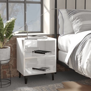 vidaXL, vidaXL Nachttisch mit Metallbeinen Hochglanz-Weiß 40x30x50 cm, vidaXL Nachttisch mit Metallbeinen Hochglanz-Weiß 40x30x50 cm