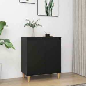 vidaXL, vidaXL Sideboard mit Massivholz-Beinen Schwarz 60x35x70 cm Spanplatte, vidaXL Sideboard mit Massivholz-Beinen Schwarz 60x35x70 cm