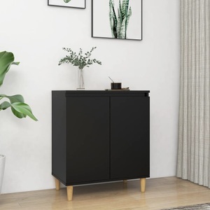 vidaXL, vidaXL Sideboard mit Massivholz-Beinen Schwarz 60x35x70 cm Spanplatte, vidaXL Sideboard mit Massivholz-Beinen Schwarz 60x35x70 cm