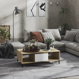 vidaXL Couchtisch Weiß und Sonoma-Eiche 103,5x60x35 cm Spanplatte