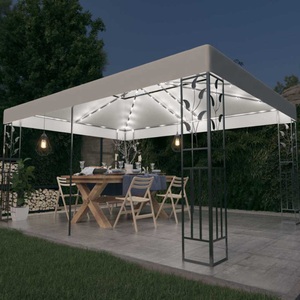 vidaXL, vidaXL Pavillon mit Doppeldach & LED-Lichterkette 3x4 m Weiß