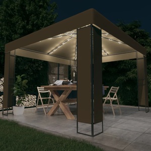 vidaXL, vidaXL Pavillon mit Doppeldach & LED-Lichterkette 3x3x2,7 m Taupe