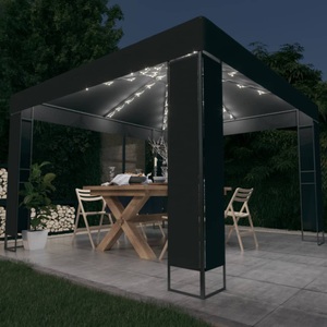 vidaXL, vidaXL Pavillon mit Doppeldach & LED-Lichterkette 3x3 m Anthrazit