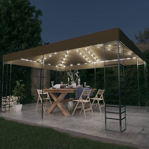 vidaXL, vidaXL Pavillon mit LED-Lichterkette 3x4 m Taupe