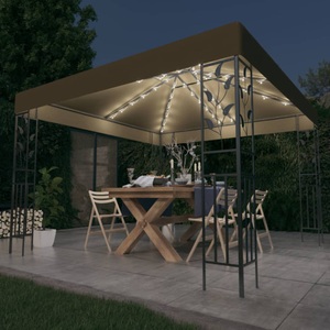vidaXL, vidaXL Pavillon mit LED-Lichterkette 3x3 m Taupe