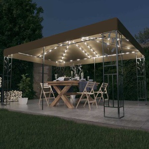 vidaXL, vidaXL Pavillon mit Doppeldach & LED-Lichterkette 3x4 m Taupe