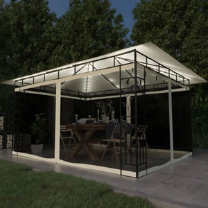 vidaXL, vidaXL Pavillon mit Moskitonetz & LED-Lichterkette 4x3x2,73m Cremeweiß