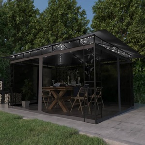 vidaXL, vidaXL Pavillon mit Moskitonetz & LED-Lichterkette 4x3x2,73m Anthrazit