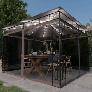 vidaXL, vidaXL Pavillon mit Moskitonetz & LED-Lichterkette 3x3x2,73 m Taupe
