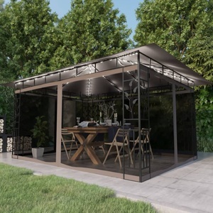 vidaXL, vidaXL Pavillon mit Moskitonetz & LED-Lichterkette 4x3x2,73 m Taupe, vidaXL Pavillon mit Moskitonetz & LED-Lichterkette 4x3x2,73 m Taupe