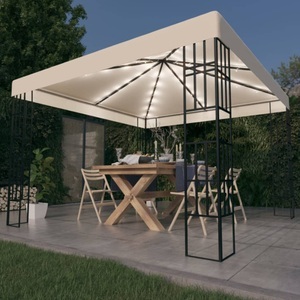 vidaXL, vidaXL Pavillon mit LED-Lichterkette 3x3 m Cremeweiß