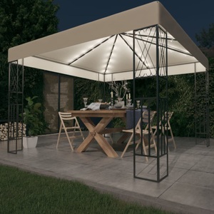 vidaXL, vidaXL Pavillon mit LED-Lichterkette 3x3 m Creme Stoff