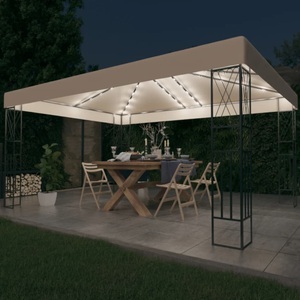 vidaXL, vidaXL Pavillon mit LED-Lichterkette 3x4 m Creme Stoff, vidaXL Pavillon mit LED-Lichterkette 3x4 m Creme Stoff