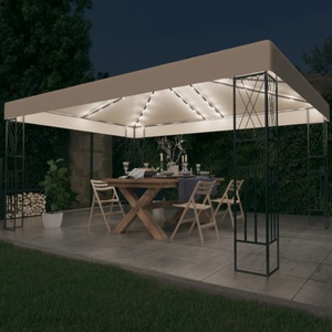 vidaXL, vidaXL Pavillon mit LED-Lichterkette 3x4 m Creme Stoff