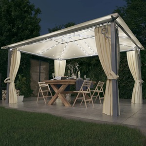 vidaXL, vidaXL Pavillon mit Vorhängen & LED-Lichterkette 400x300 cm Creme Alu