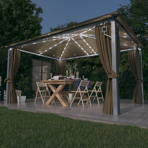 vidaXL, vidaXL Pavillon mit Vorhängen & LED-Lichterkette 400x300 cm Taupe Alu