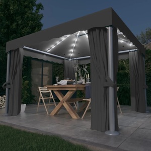 vidaXL, vidaXL Pavillon mit Vorhängen & LED-Lichterkette 3x3 m Anthrazit