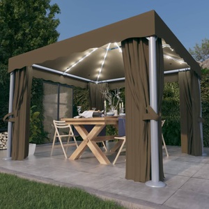 vidaXL, vidaXL Pavillon mit Vorhängen & LED-Lichterkette 3x3 m Taupe