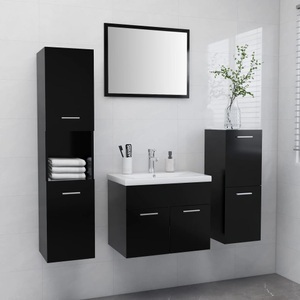 vidaXL, vidaXL Badmöbel-Set Schwarz Holzwerkstoff, vidaXL Badmöbel-Set Schwarz Holzwerkstoff