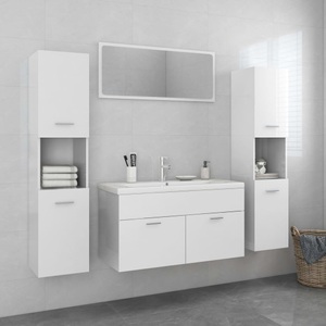vidaXL, vidaXL Badmöbel-Set Hochglanz-Weiß Spanplatte, vidaXL Badmöbel-Set Hochglanz-Weiß Holzwerkstoff