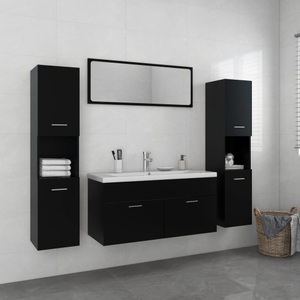 vidaXL, vidaXL Badmöbel-Set Schwarz Spanplatte, 