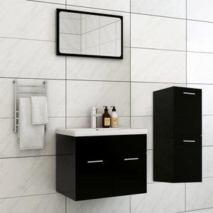 vidaXL, vidaXL Badmöbel-Set Schwarz Holzwerkstoff, vidaXL Badmöbel-Set Schwarz Holzwerkstoff