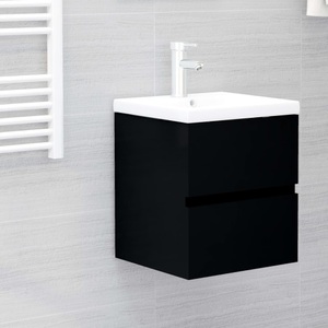 vidaXL, vidaXL Waschbeckenunterschrank mit Einbaubecken Schwarz Spanplatte, vidaXL Waschbeckenunterschrank mit Einbaubecken Schwarz Holzwerkstoff
