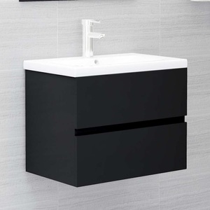 vidaXL, vidaXL Waschbeckenunterschrank mit Einbaubecken Schwarz Holzwerkstoff