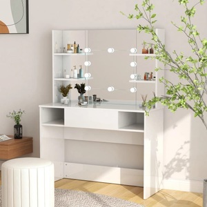 vidaXL, vidaXL Schminktisch LED-Beleuchtung 100x40x135 cm MDF Glänzendes Weiß, vidaXL Schminktisch LED-Beleuchtung 100x40x135 cm MDF Glänzendes Weiß