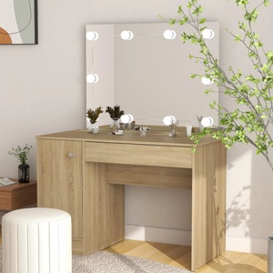 vidaXL, vidaXL Schminktisch mit LED-Beleuchtung 110x55x145 cm MDF Eiche-Optik, vidaXL Schminktisch mit LED-Beleuchtung 110x55x145 cm MDF Eichen-Optik