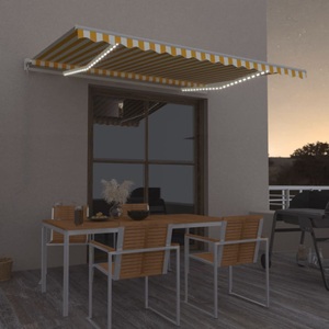 vidaXL, vidaXL Gelenkarmmarkise Einziehbar mit LED 400x350 cm Gelb und Weiß, vidaXL Markise Manuell Einziehbar mit LED 400x350 cm Gelb & Weiß