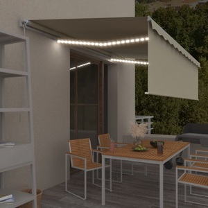 vidaXL, vidaXL Gelenkarmmarkise Einziehbar mit Volant & LED 5x3 m Creme, vidaXL Markise Manuell Einziehbar mit Rollo & LED 5x3 m Creme