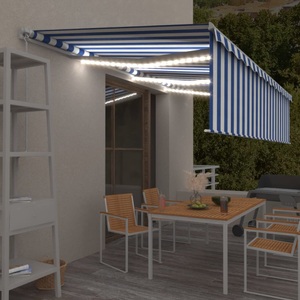 vidaXL, vidaXL Gelenkarmmarkise Einziehbar mit Volant & LED 6x3 m Blau & Weiß, vidaXL Markise Manuell Einziehbar mit Rollo & LED 6x3 m Blau & Weiß