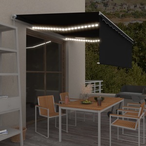 vidaXL, vidaXL Gelenkarmmarkise Einziehbar mit Volant & LED 4x3 m Anthrazit, vidaXL Markise Manuell Einziehbar mit Rollo & LED 4x3 m Anthrazit