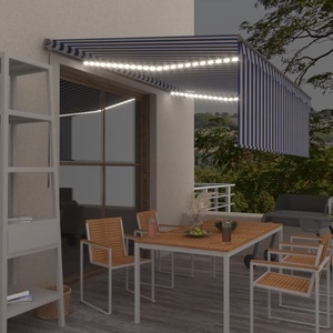 vidaXL, vidaXL Gelenkarmmarkise Einziehbar mit Jalousie LED 4x3m Blau und Weiß, vidaXL Markise Manuell Einziehbar mit Rollo LED 4x3m Blau und Weiß