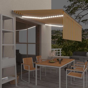 vidaXL, vidaXL Gelenkarmmarkise Einziehbar mit Volant & LED 4x3 m Gelb & Weiß, vidaXL Markise Manuell Einziehbar mit Rollo LED 4x3 m Gelb Weiß