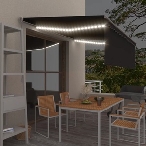 vidaXL, vidaXL Gelenkarmmarkise mit Volant & LED 4x3 m Anthrazit, vidaXL Markise Manuell Einziehbar mit Rollo & LED 4x3 m Anthrazit