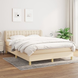 vidaXL, vidaXL Boxspringbett mit Matratze Creme 140x200 cm Stoff, vidaXL Boxspringbett mit Matratze Creme 140x200 cm Stoff