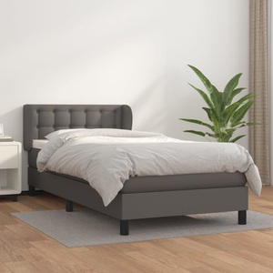 vidaXL, vidaXL Boxspringbett mit Matratze Grau 100x200 cm Kunstleder, 